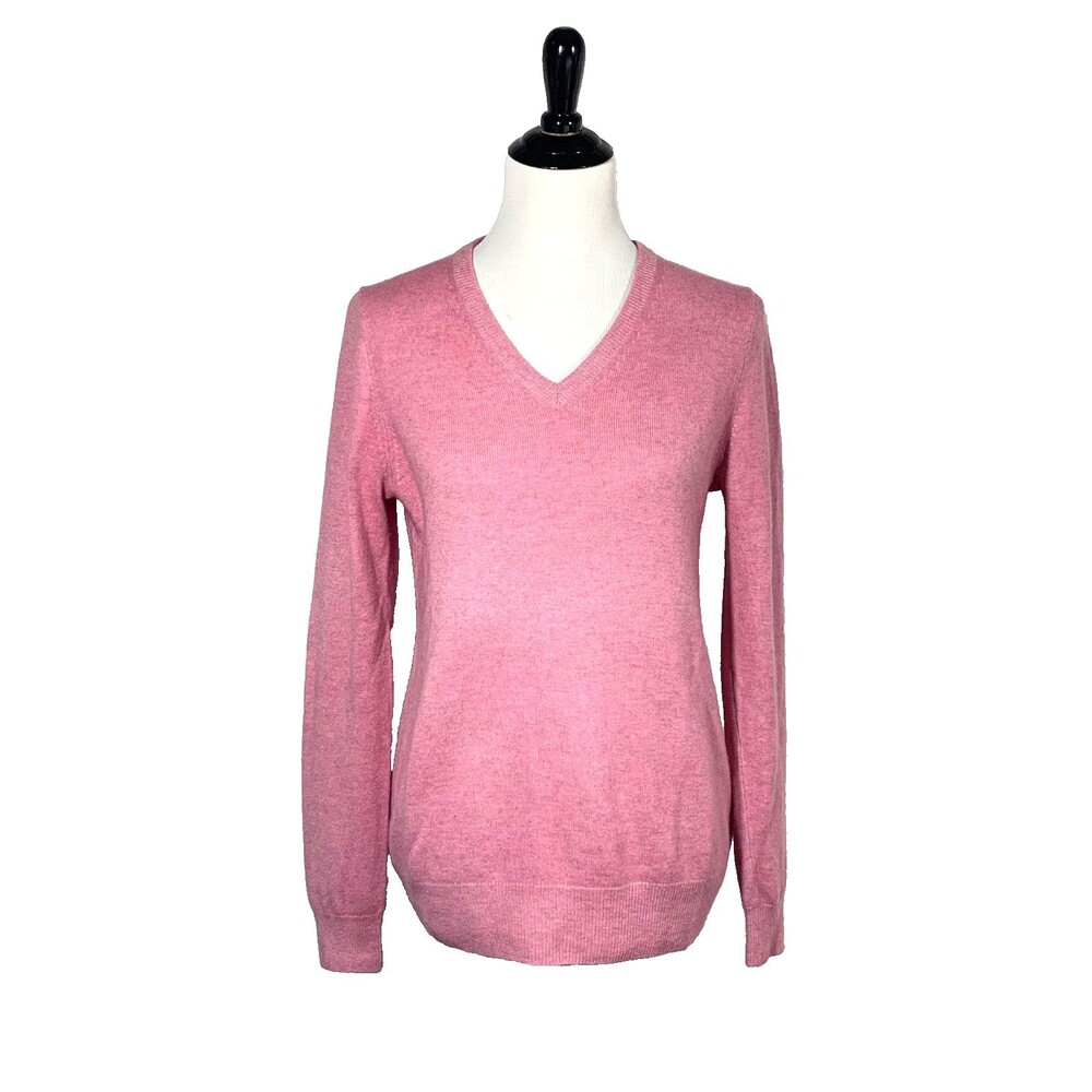 J Crew Cashmere Heathered Pink V-Neck Sweater L
